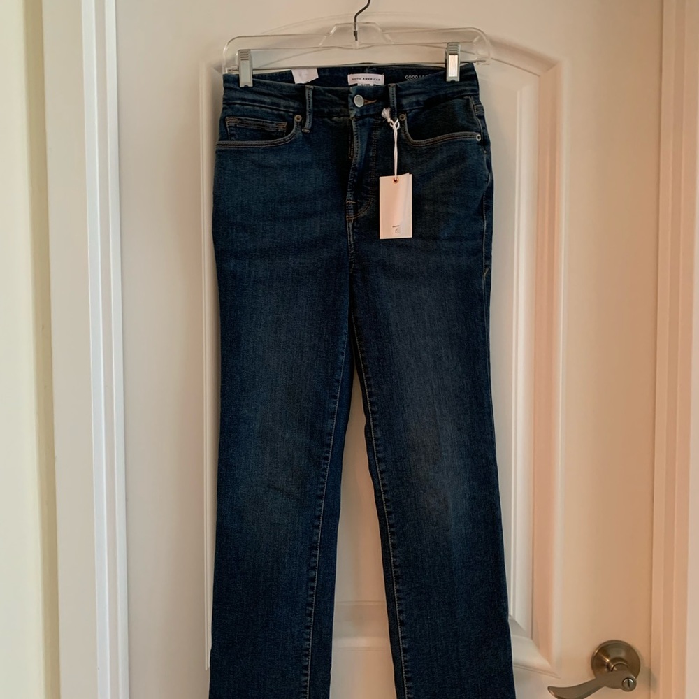 Good American Dark Blue Straight Leg Jeans
